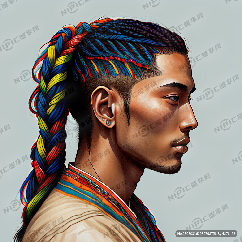 男西藏彩色巴西辫手绘