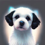 小白狗，黑耳朵，透明感，全息色，可爱，百合花，艺术创想