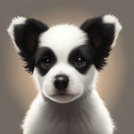 小白狗，黑耳朵，耳朵稍微下垂一下，黑眼圈，可爱