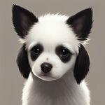 小白狗，黑耳朵，耳朵微微下垂，黑眼圈，可爱