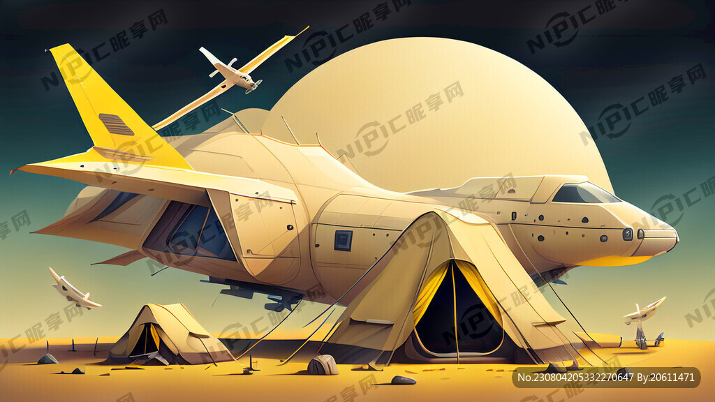 一张海报 露营地 上空飞机飞过