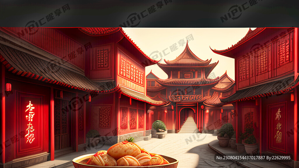 古城美食中国风红色