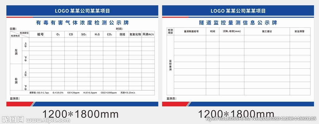 隧有毒有害气体监控量测牌