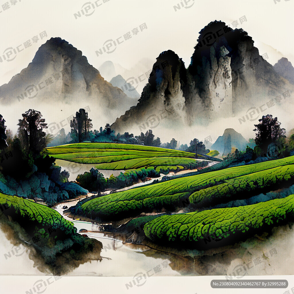茶叶茶园山水意境
