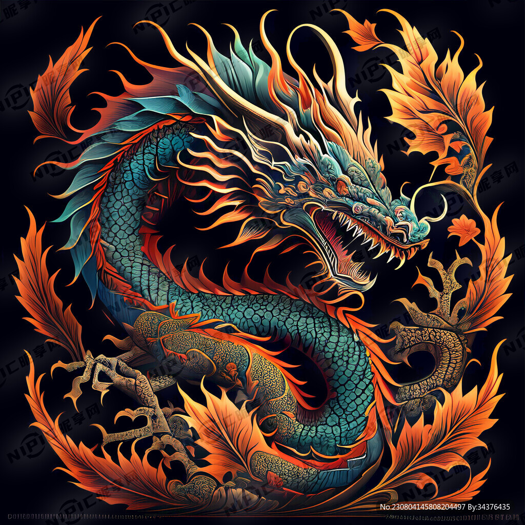 东方传统龙纹 色彩明亮