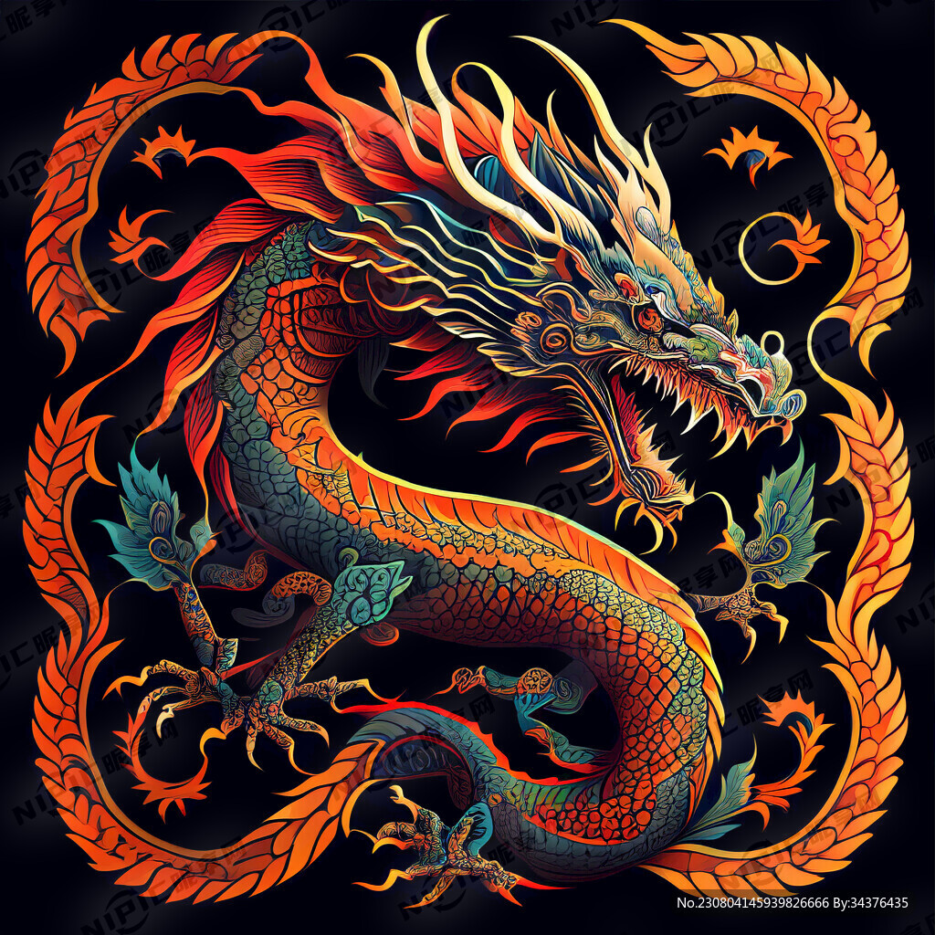 东方传统龙纹 色彩明亮