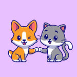 可爱卡通小猫小狗好朋友