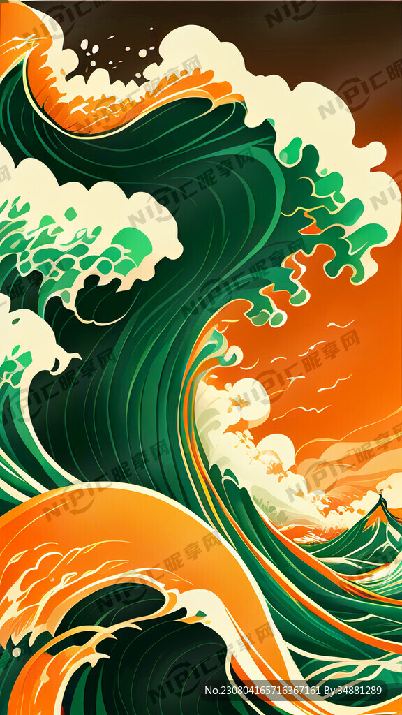 竖版 橙色绿色画面 国潮动画风