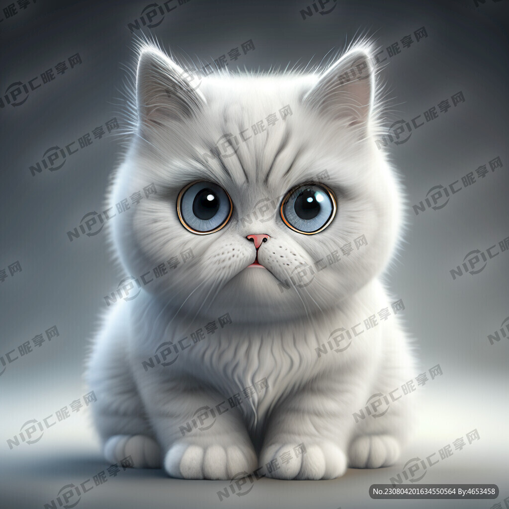 猫 可爱 毛绒 白灰色 大眼