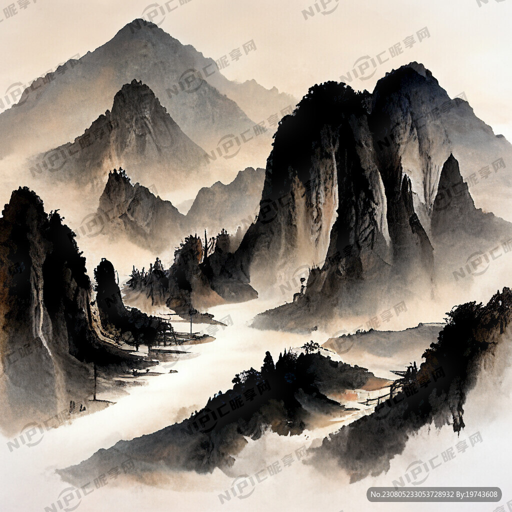 山谷 中国风 中国画 山水