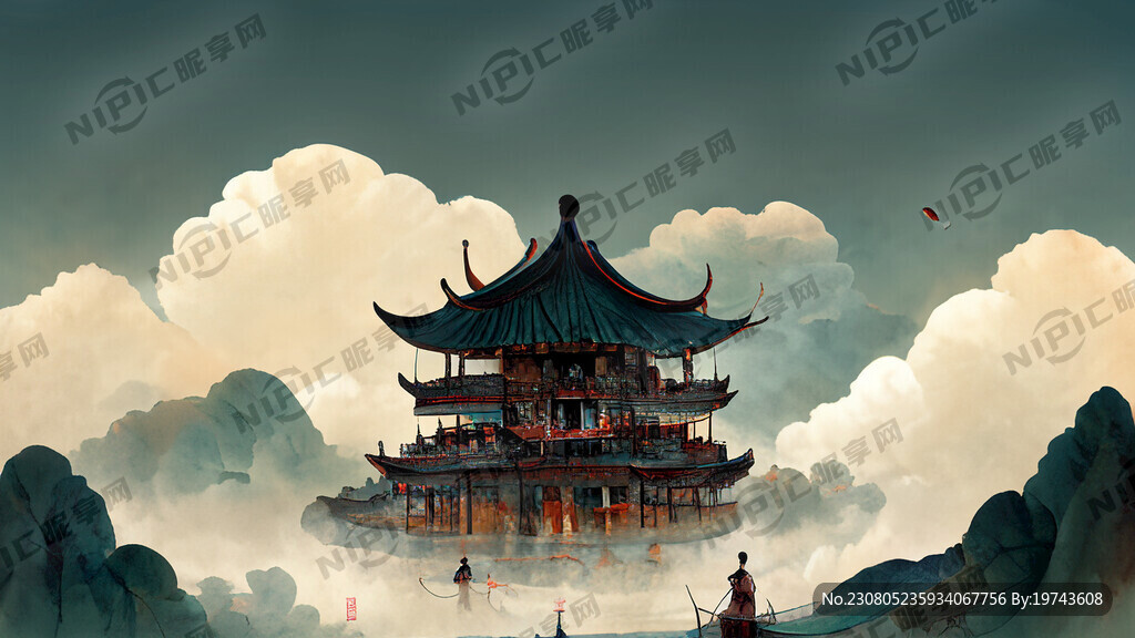 船上古城 荷花 太极 古筝女