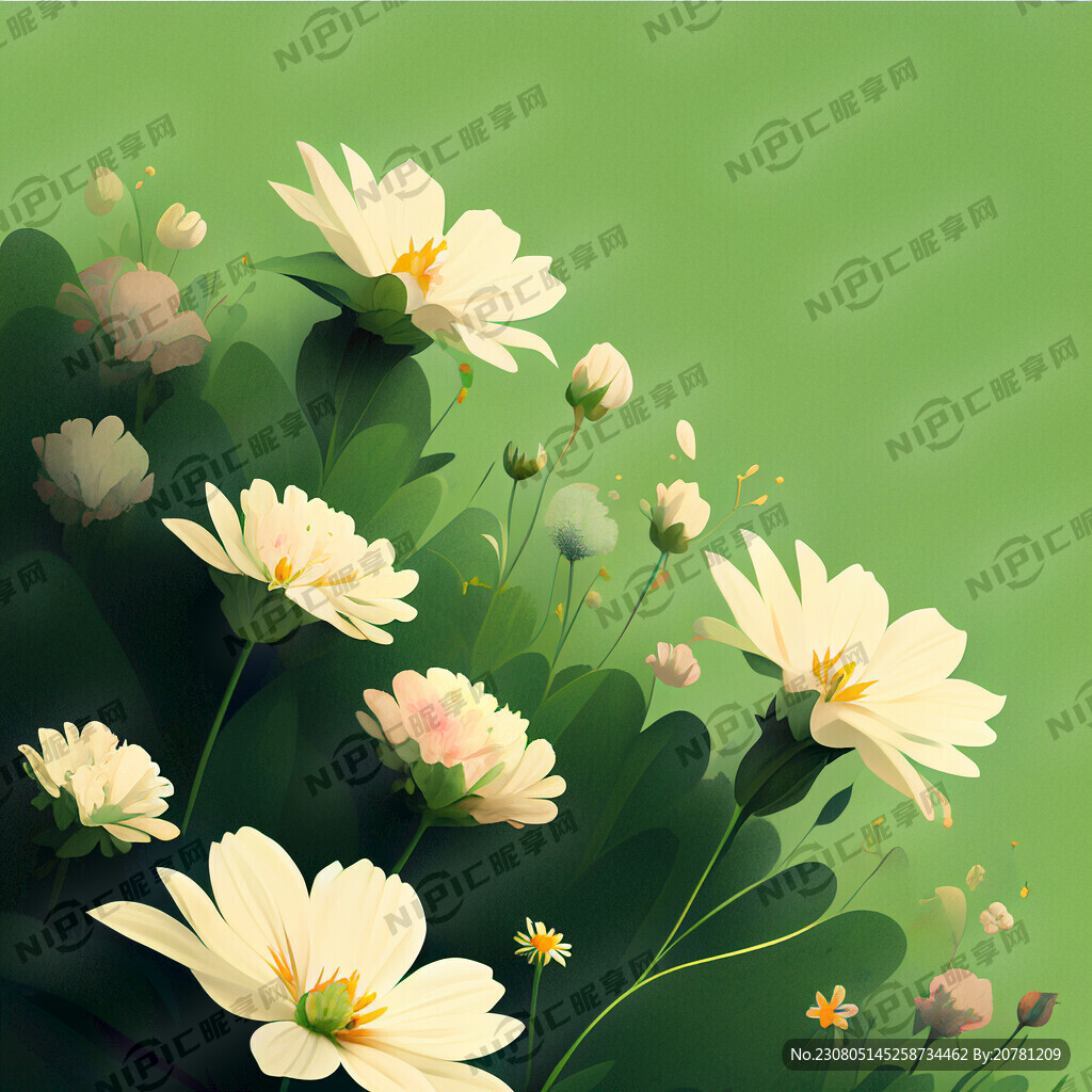 鲜花边坡 绿色底 浅色