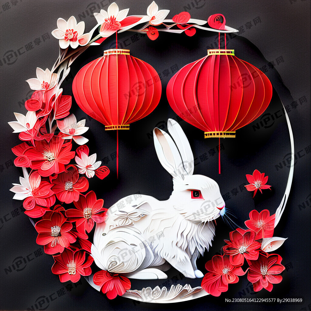 衍纸艺术 春节 可爱兔子 红梅