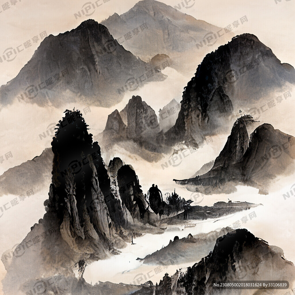 山谷 中国风 中国画 山水