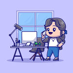 卡通美女人物办公插画素材
