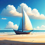 沙滩阳光帆船蓝天白云