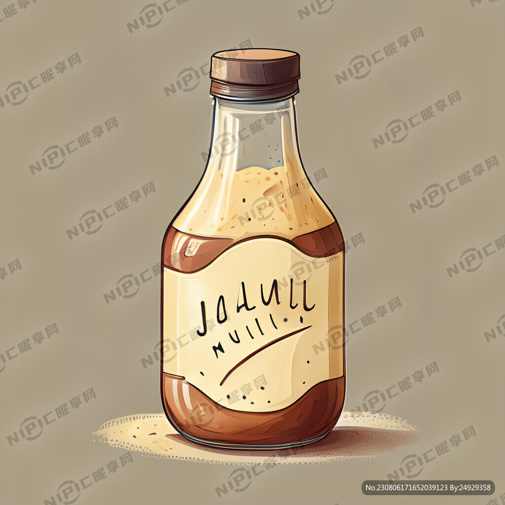 瓶装的奶酥酱手绘的插画