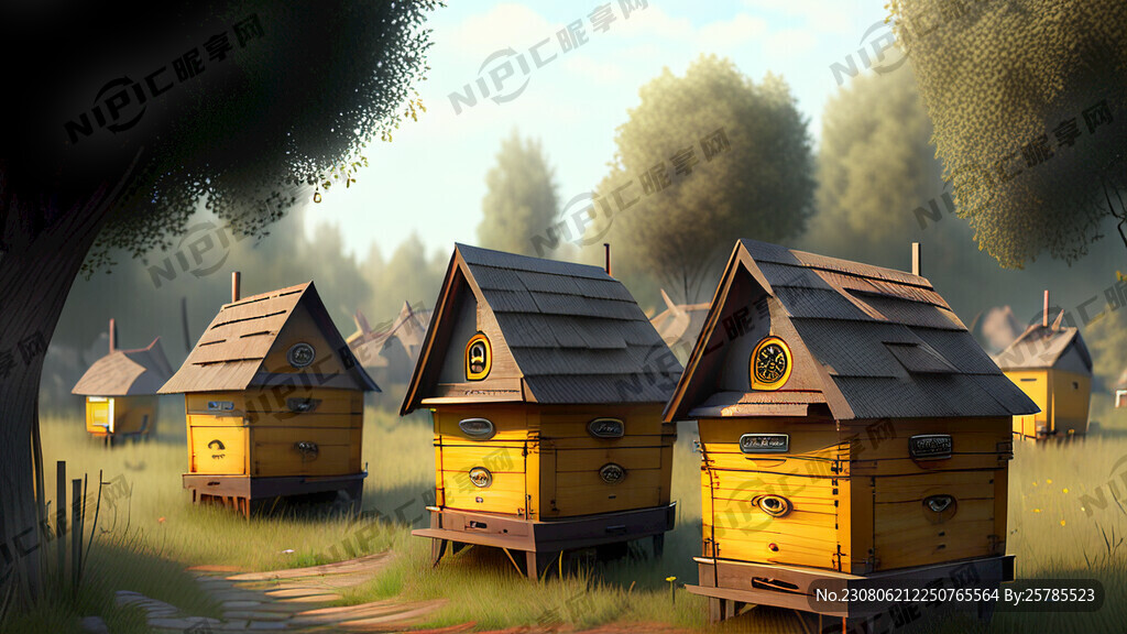 小村落里面放了几个蜂箱