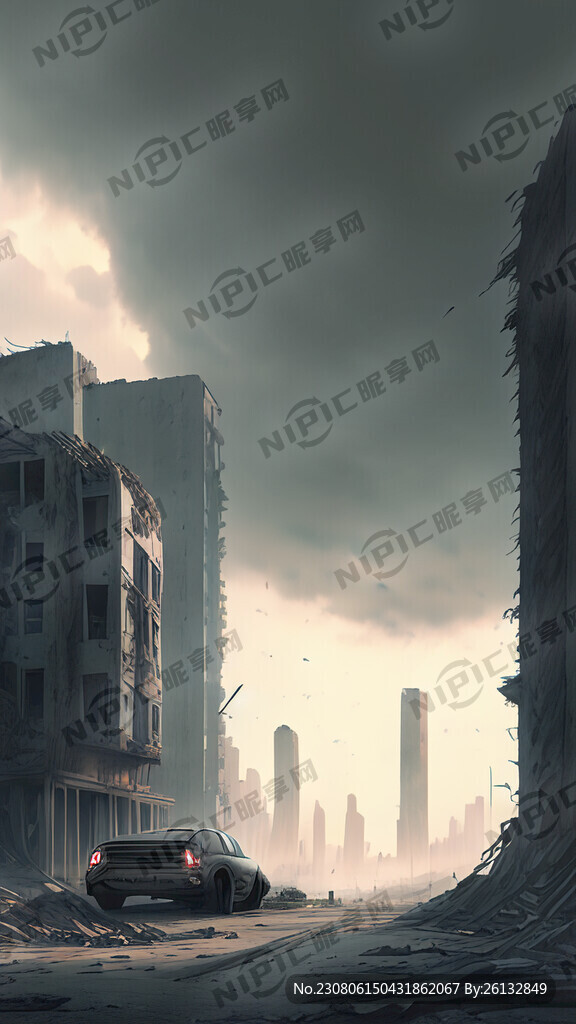 城市废墟 赛博朋克 灰色天空