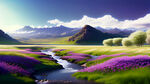 以湖北绿紫光广告有限公司为主题，瀑布河流，平原草地，植物丰茂的春天，自然风光，阳光明亮，天空晴朗，细节丰富，儿童插画