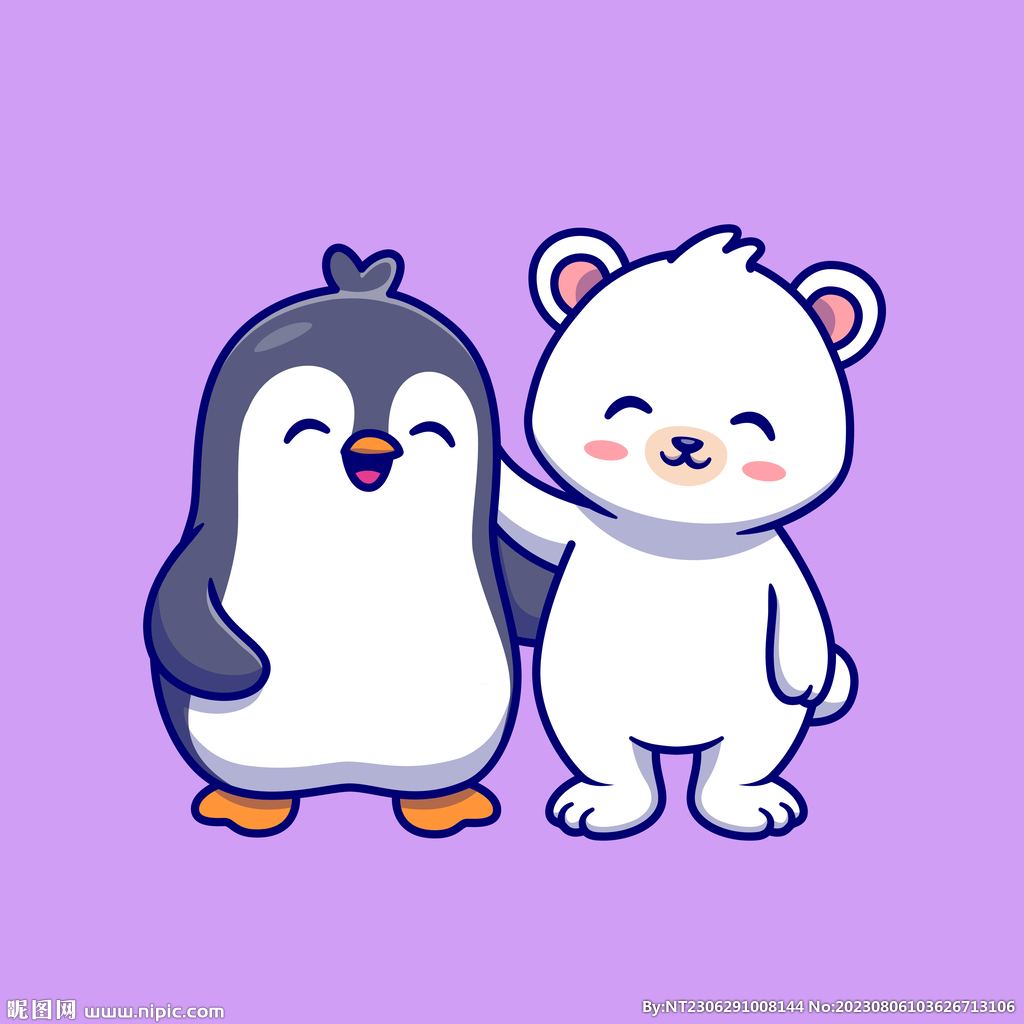 卡通北极熊小企鹅