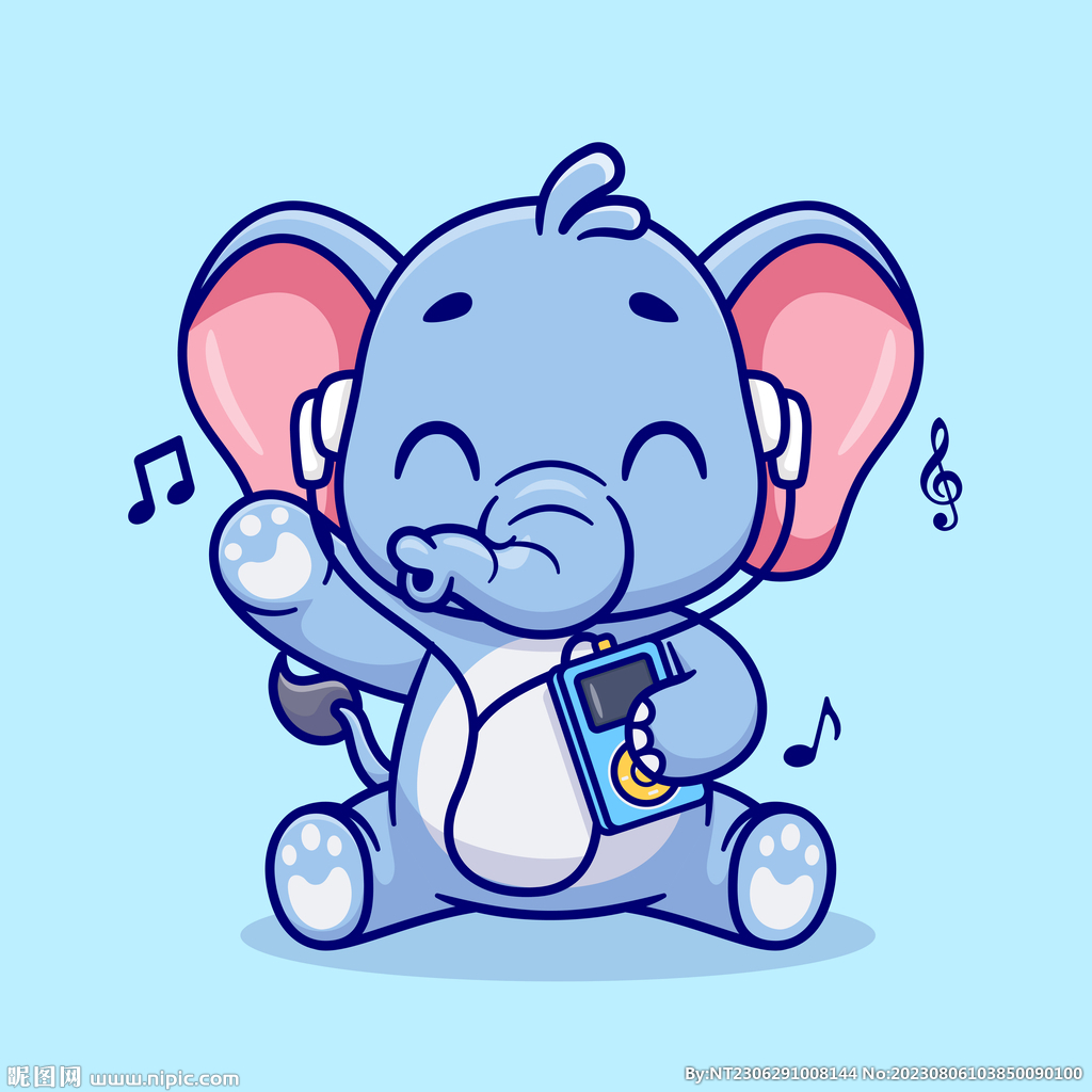 可爱卡通大象听音乐