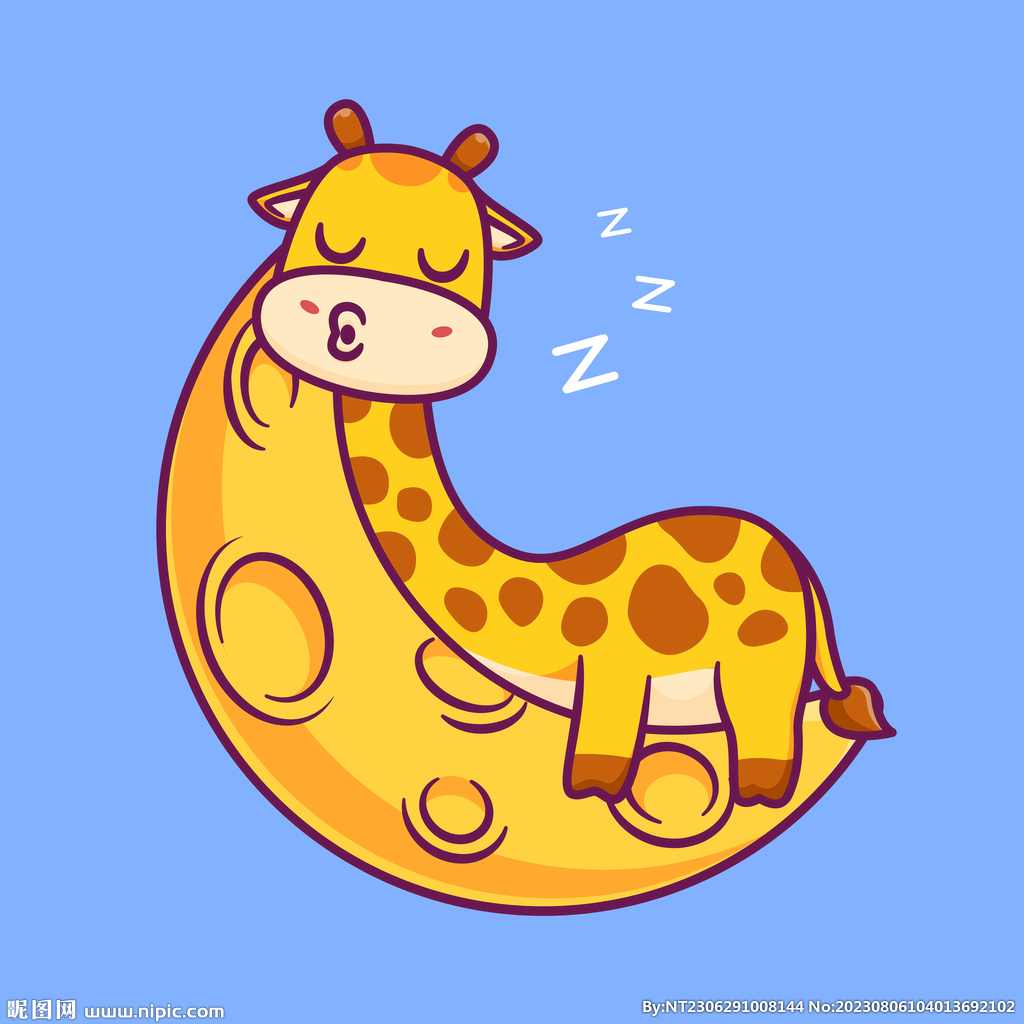 可爱卡通长颈鹿月亮上睡觉