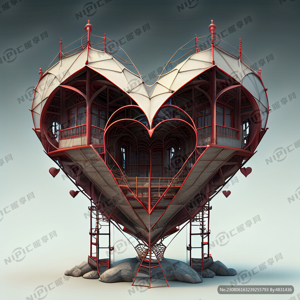 脚手架搭建心形状建筑