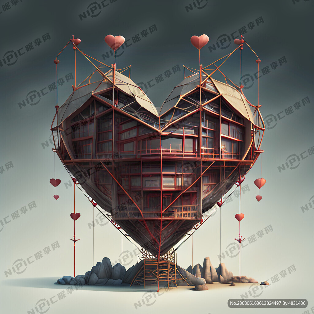 脚手架搭建心形状建筑