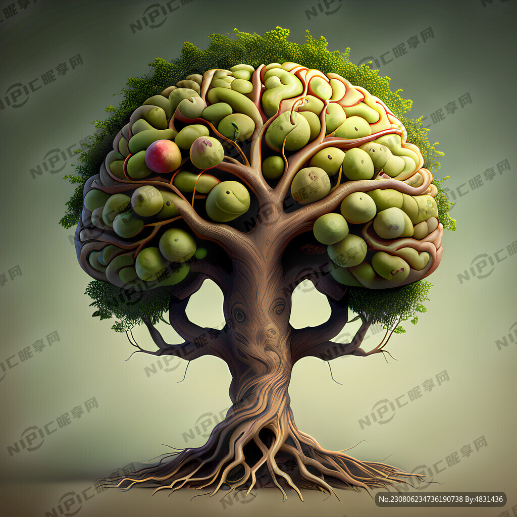 一棵大脑造型的果树有四条长长的