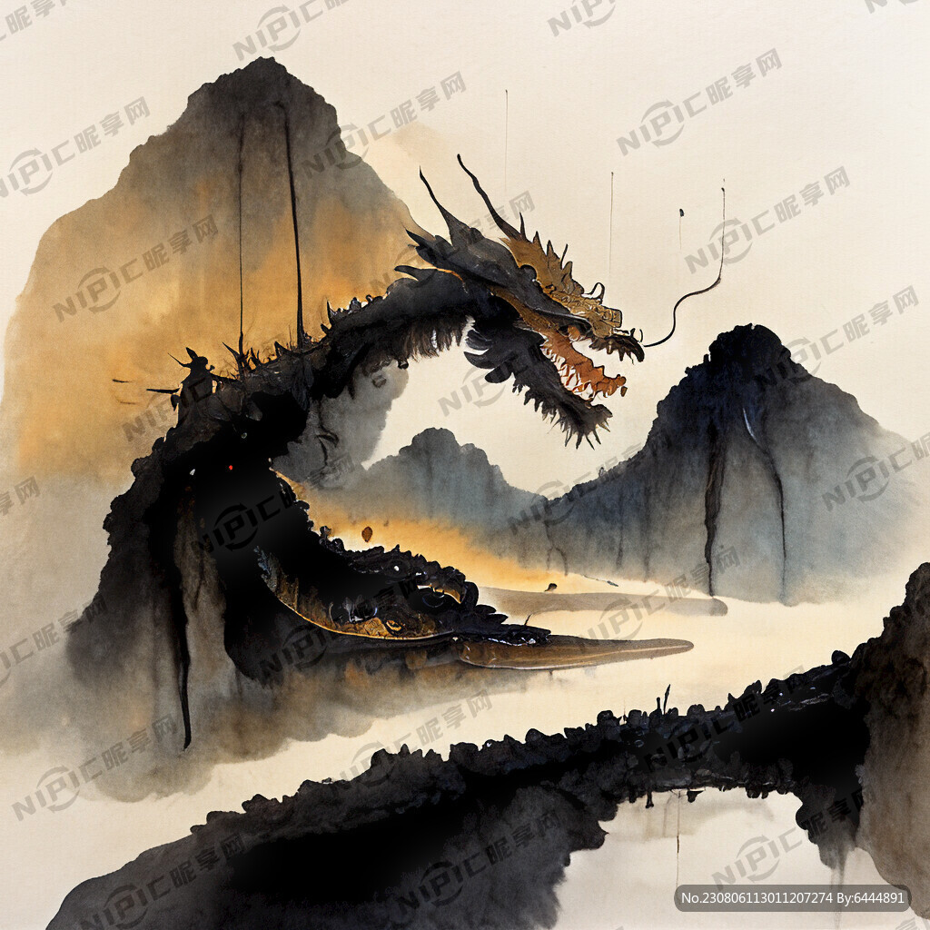 中国风 金龙 古战场 大雨