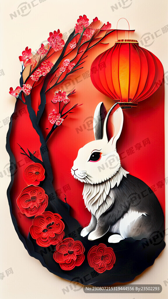 衍纸艺术 春节 可爱兔子 红梅