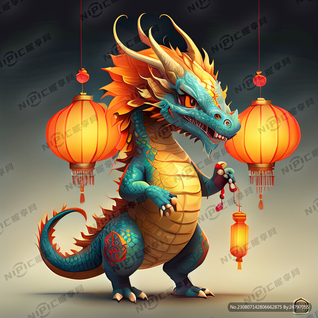 龙 卡通 中国龙 喜庆 有灯笼