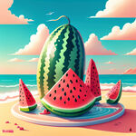 夏天，西瓜，美陈，3D，插画，夏日美陈，欢乐，海浪