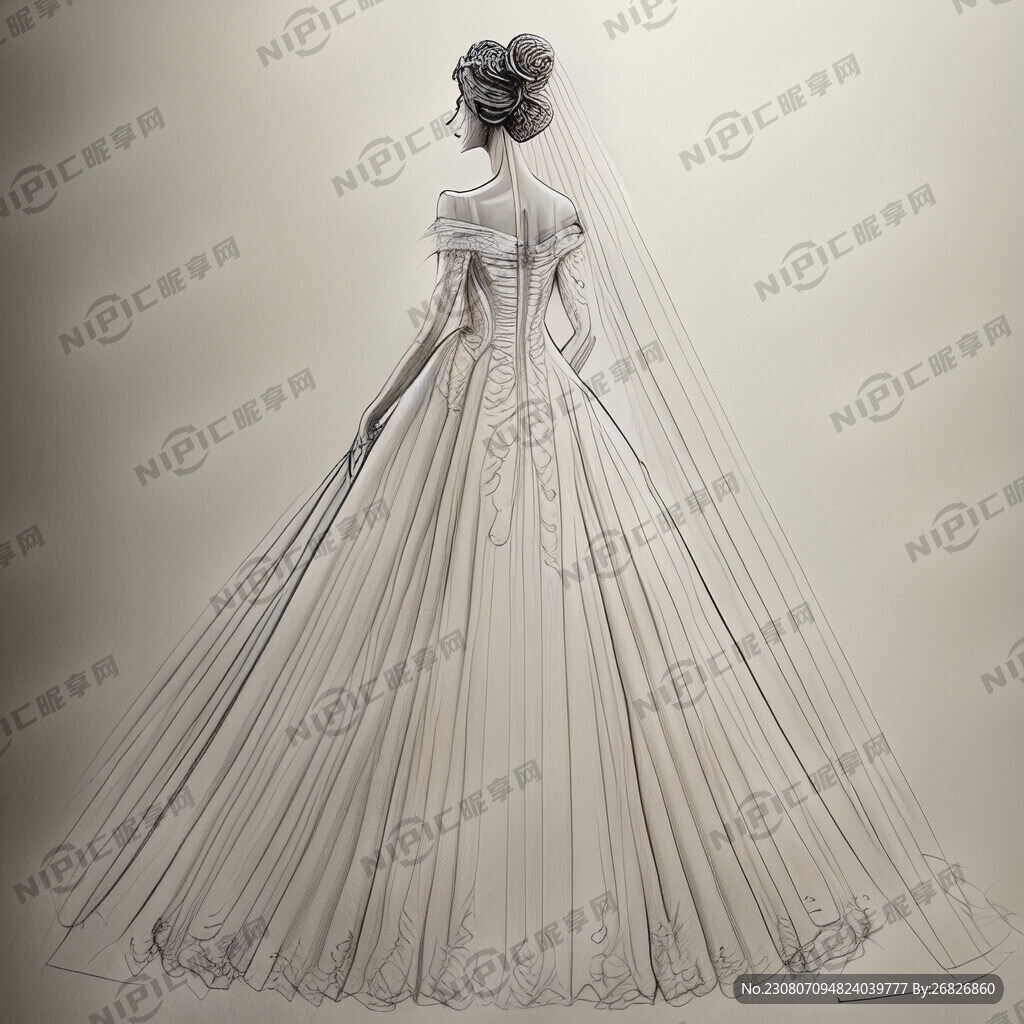 婚纱铅笔线稿简约