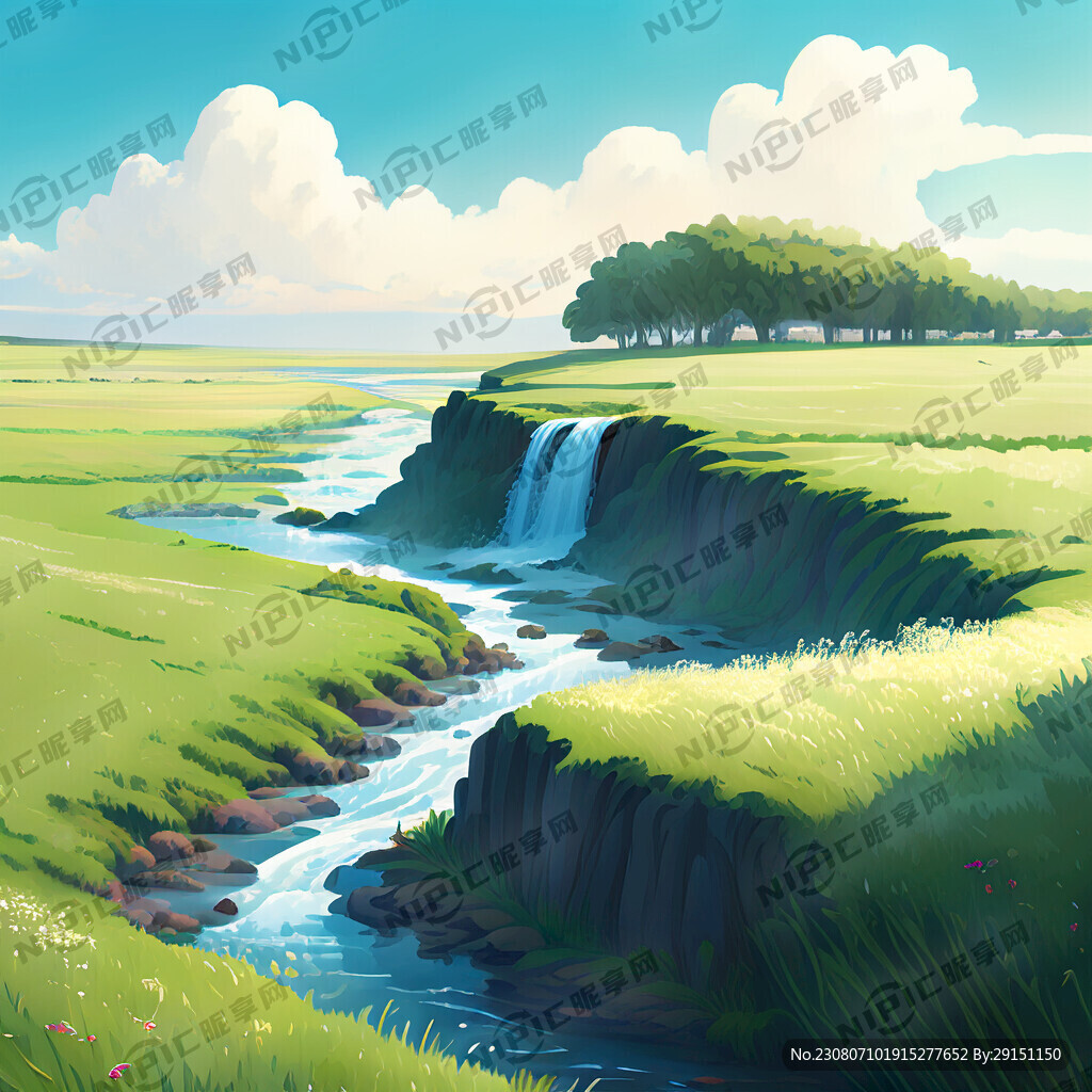 瀑布河流 平原草地 自然风光