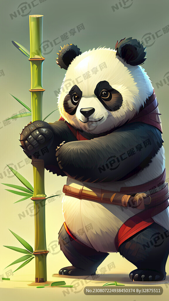 拿着竹竿准备战斗的凶猛的卡通熊