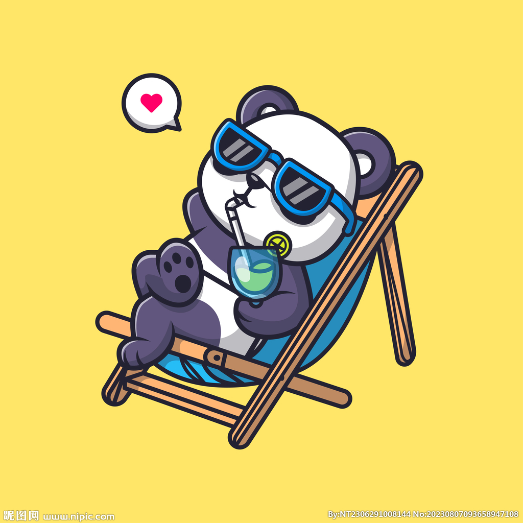 可爱卡通度假的大熊猫