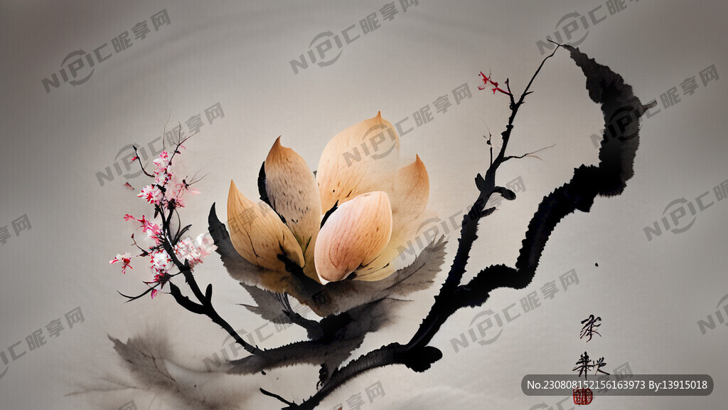 桃花书法国风极简视觉效果强烈