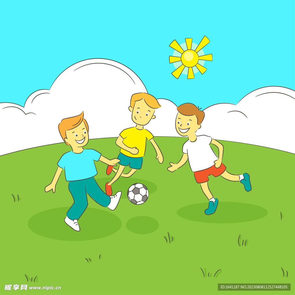 手绘儿童踢足球