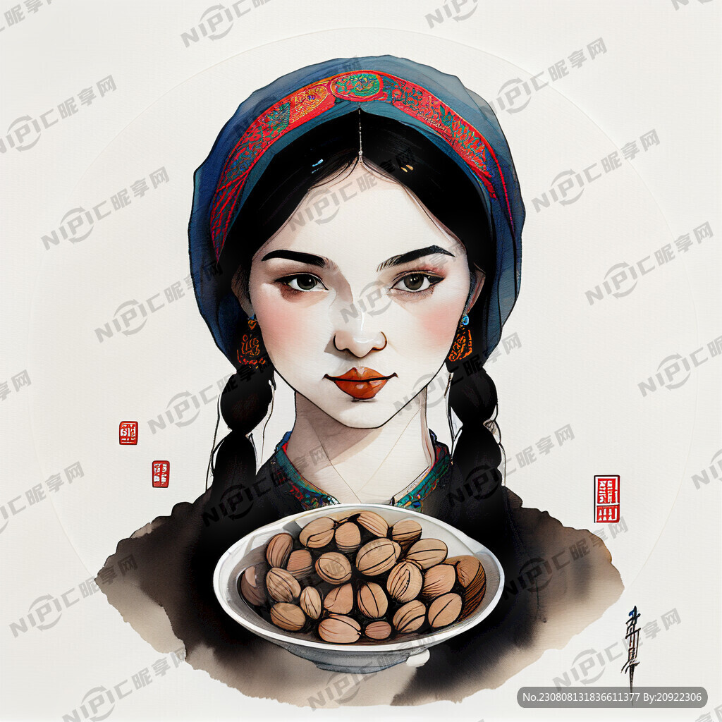 国潮插画 维吾尔族女孩