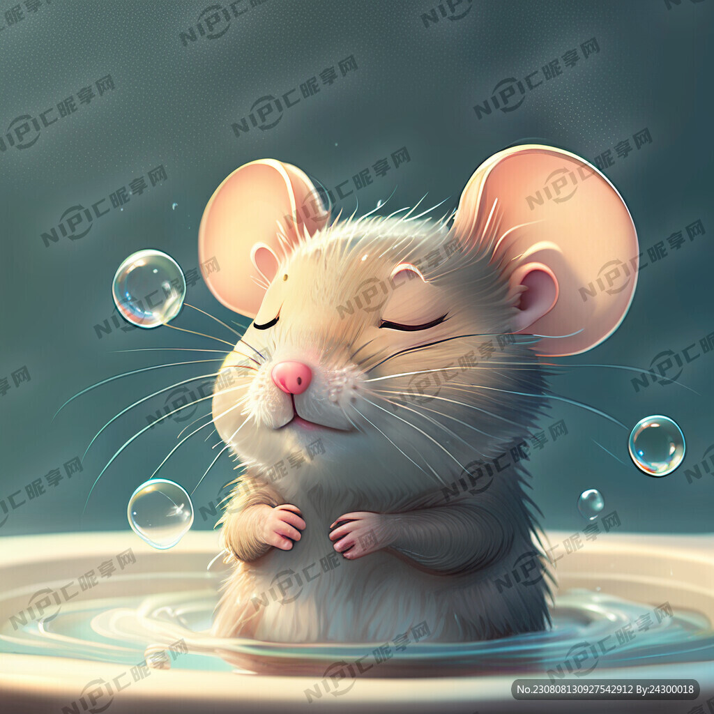 老鼠 洗澡 满身泡泡 闭上眼睛