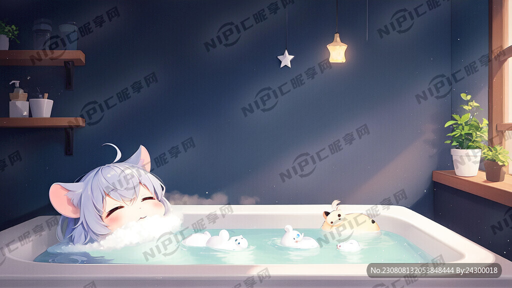 老鼠 洗澡 满身泡泡 闭上眼睛
