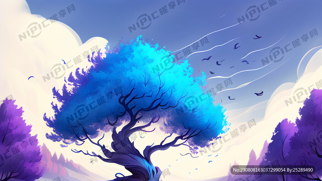 虚幻蓝紫色树国风