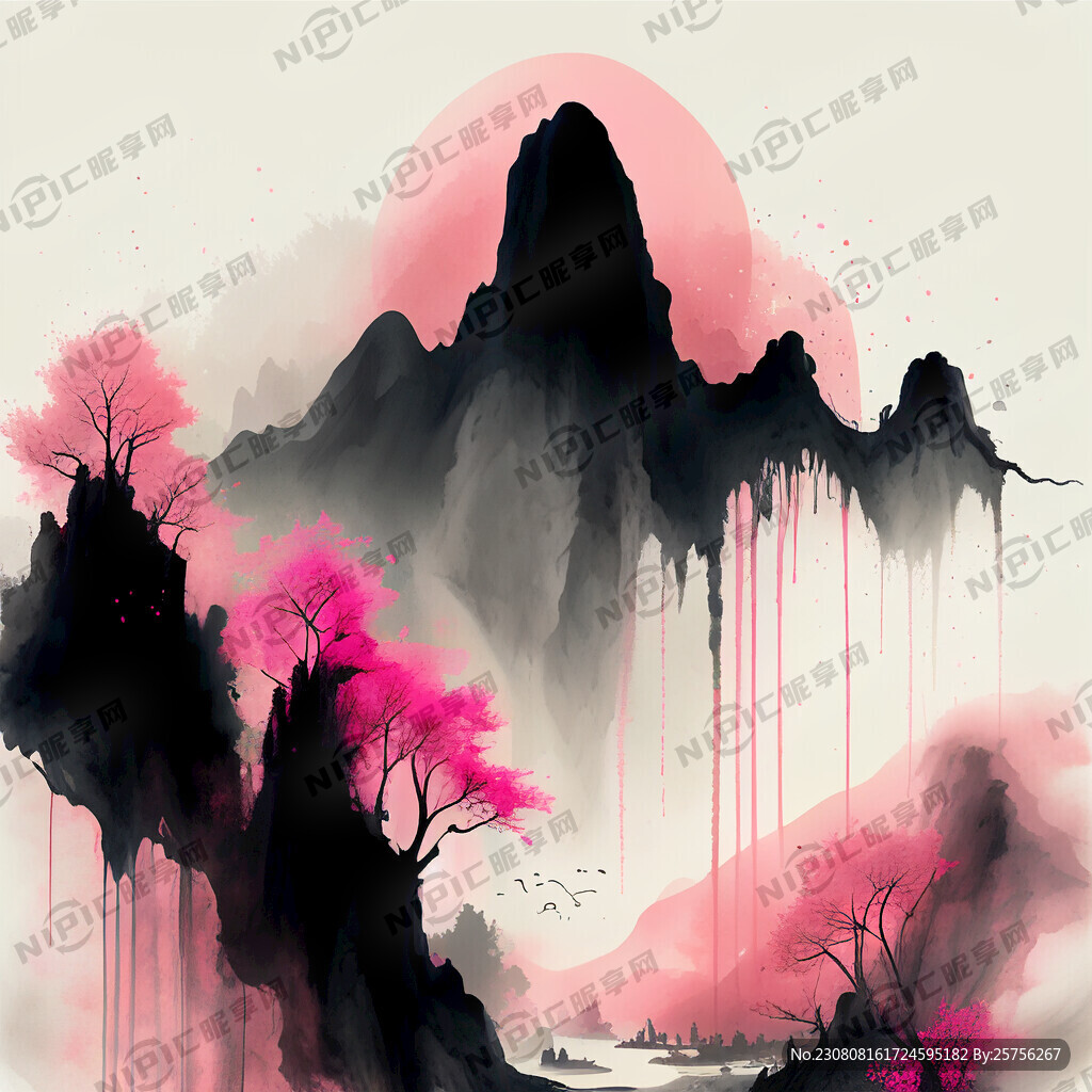 水墨喷溅 粉色