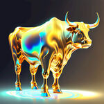 牛，金色透明感，全息色，凶猛，艺术创想