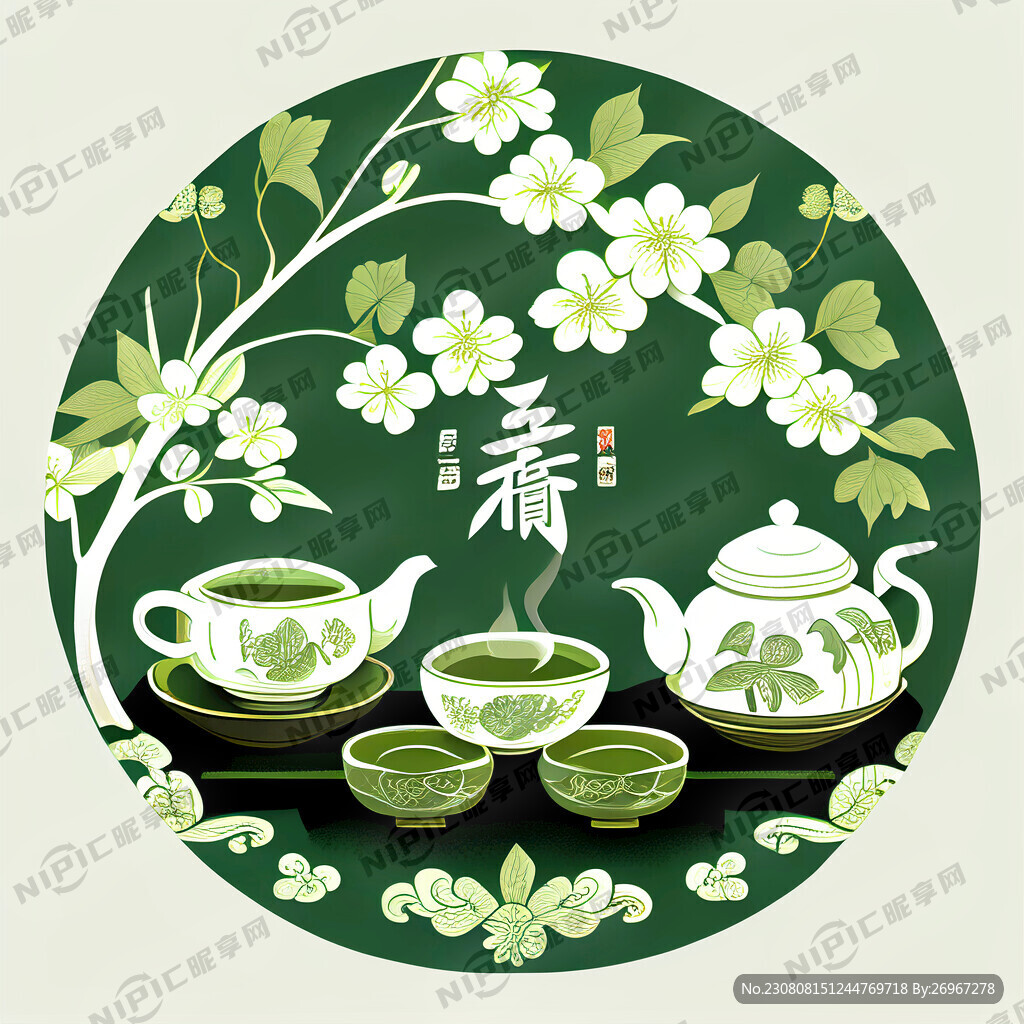 茶府海报绿底白字锦和茗茶