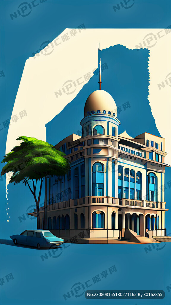 蓝色背景上海地标建筑
