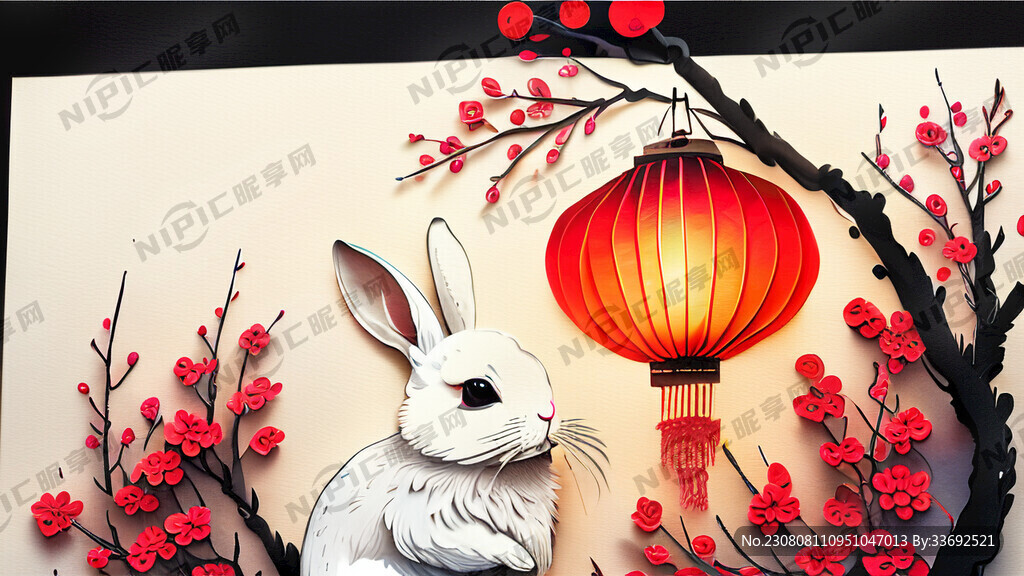 衍纸艺术 春节 可爱兔子 红梅