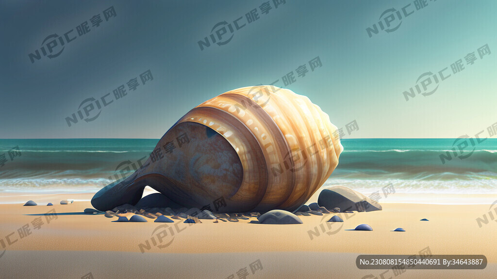 大海滩贝壳远处礁石